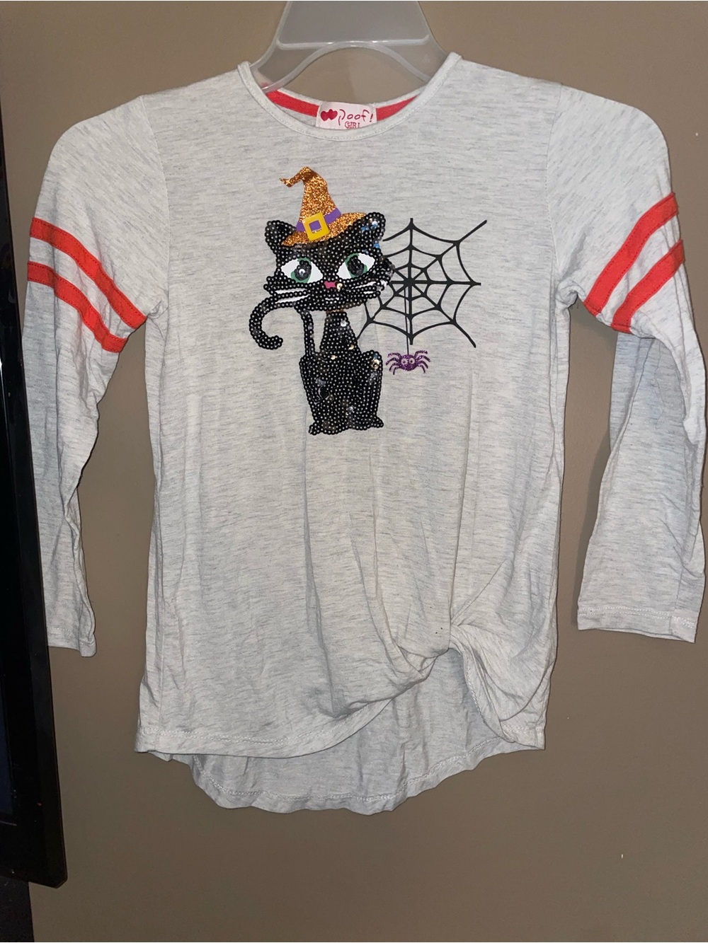 Cat Witch Long-Sleeve Tee for Kids - Gray & Orange Poof! Girl Sz L